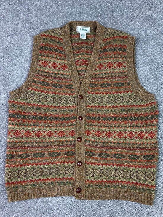 L.L. Bean Other - Vintage LL Bean Fair Isle Wool Cardigan Vest Sweater Men's Medium Scotland Brown